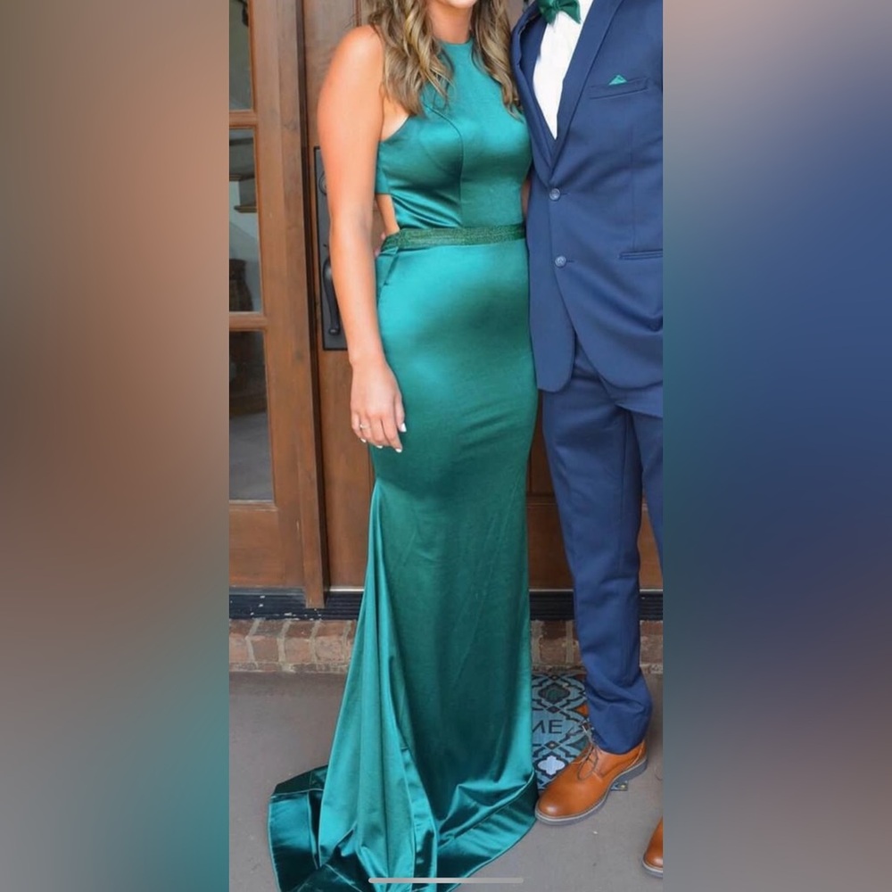 Sherri Hill Emerald Green Satin Maxi Gown